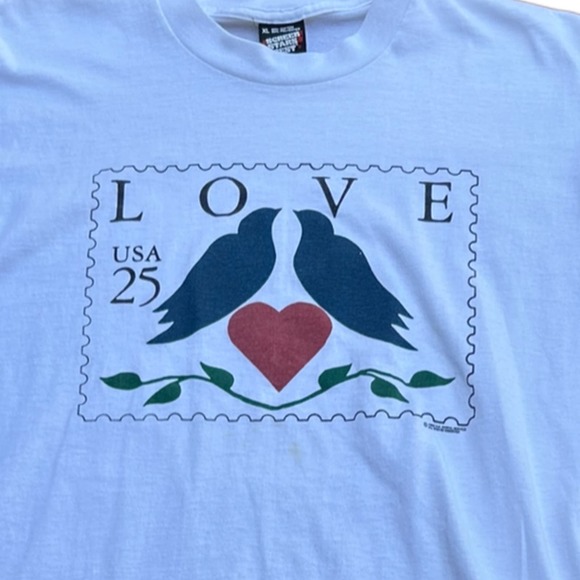 1988 USPS USA 25 Cent Lovebirds Stamp T Shirt Single Stitch / Men’s Large * - Picture 2 of 4